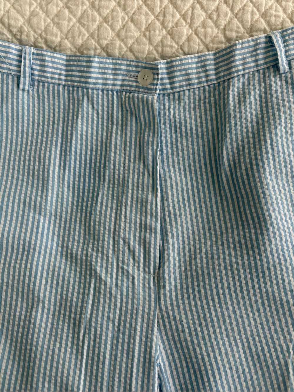Alfred Dunner Light Blue & White Striped Seersucker Cropped Pants 16 - Picture 2 of 5
